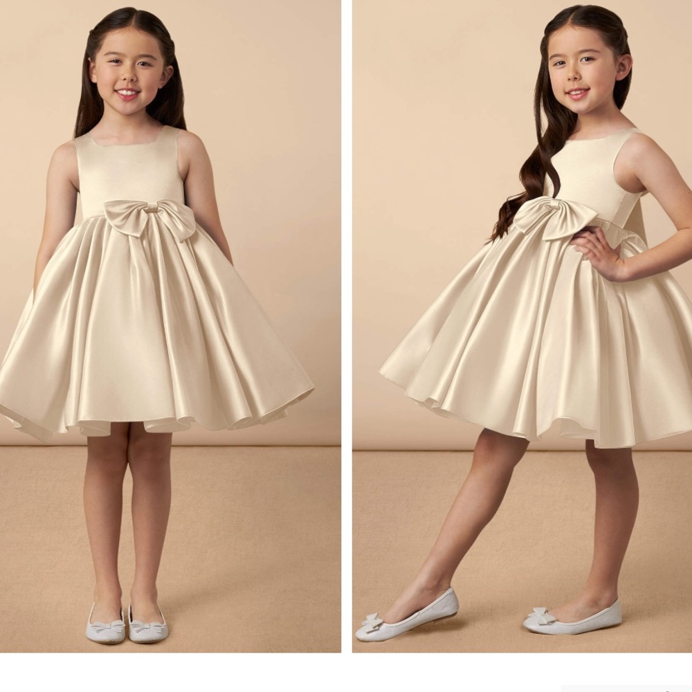 AZAZIE BO PEEP Champagne A-Line Bow Matte Satin Dress